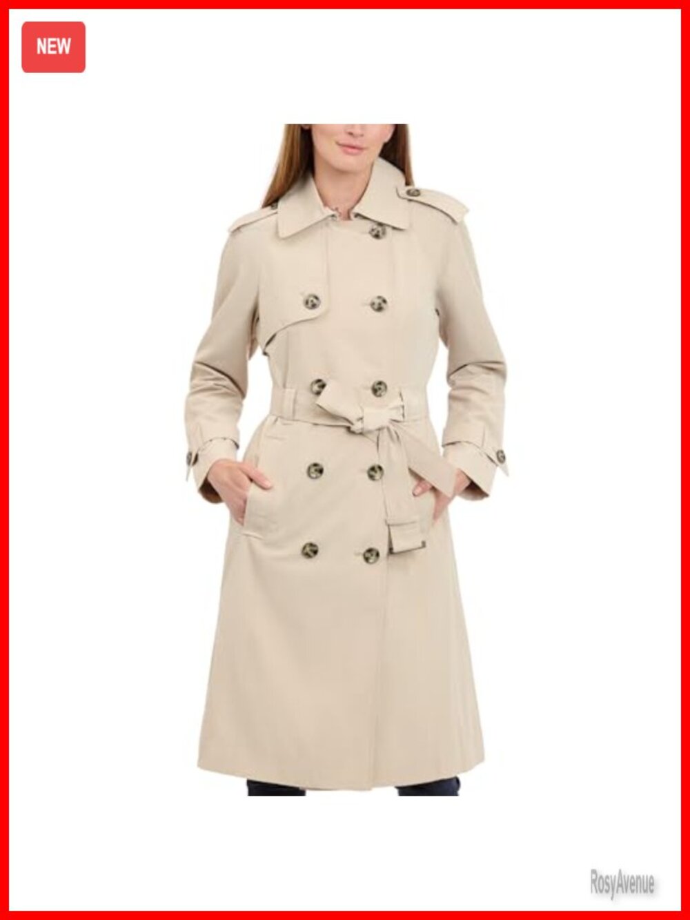 Double-Breasted Long Trench Coat with Belt Removable Faux Fur Collar Zip Off